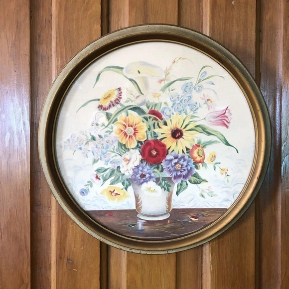 Vtg Round Frame  Floral Wall Decor - Picture 6 of 8